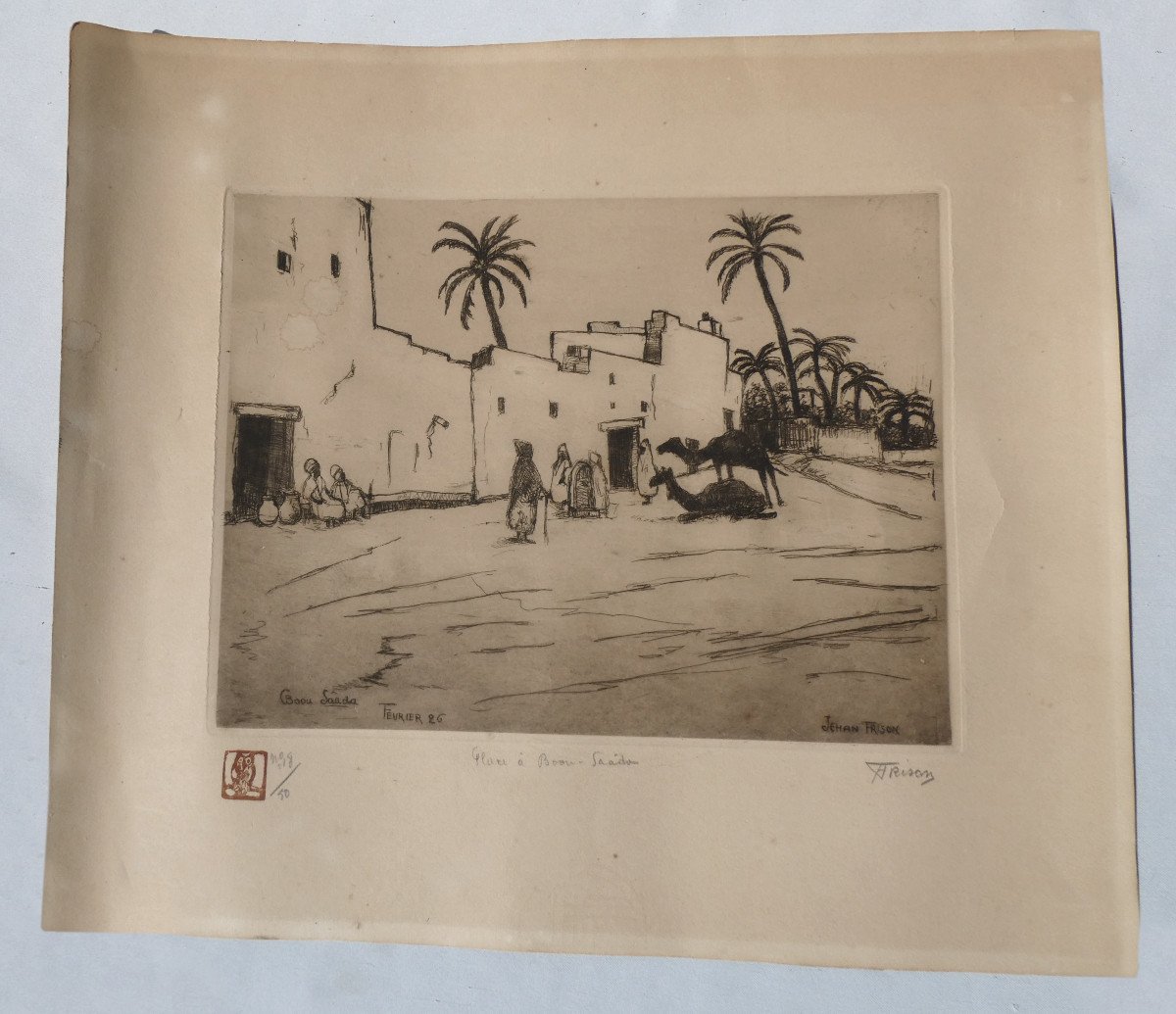 Orientalist Strong Water Signed By Jehan Frison, Place Bou Saada Art Deco 1926 Algeria-photo-2