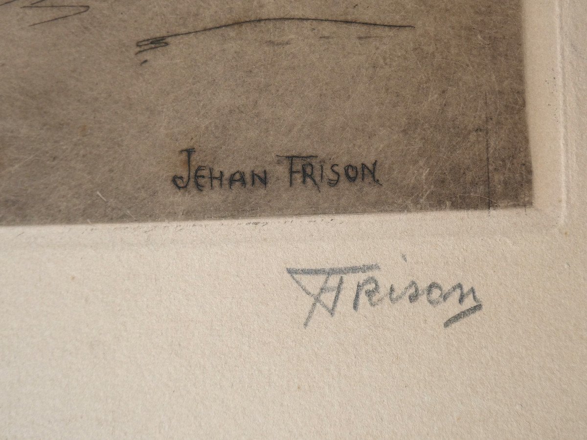 Eau Forte Orientaliste Signee De Jehan Frison , Place à Bou Saada Art Deco 1926 Algerie-photo-4