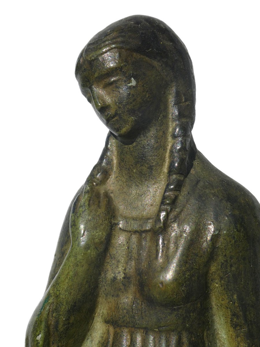 Sculpture En Terre Cuite Art Deco , Jeune Femme Tanagra , Joseph Armengol / Joseph Bernard 1930-photo-3