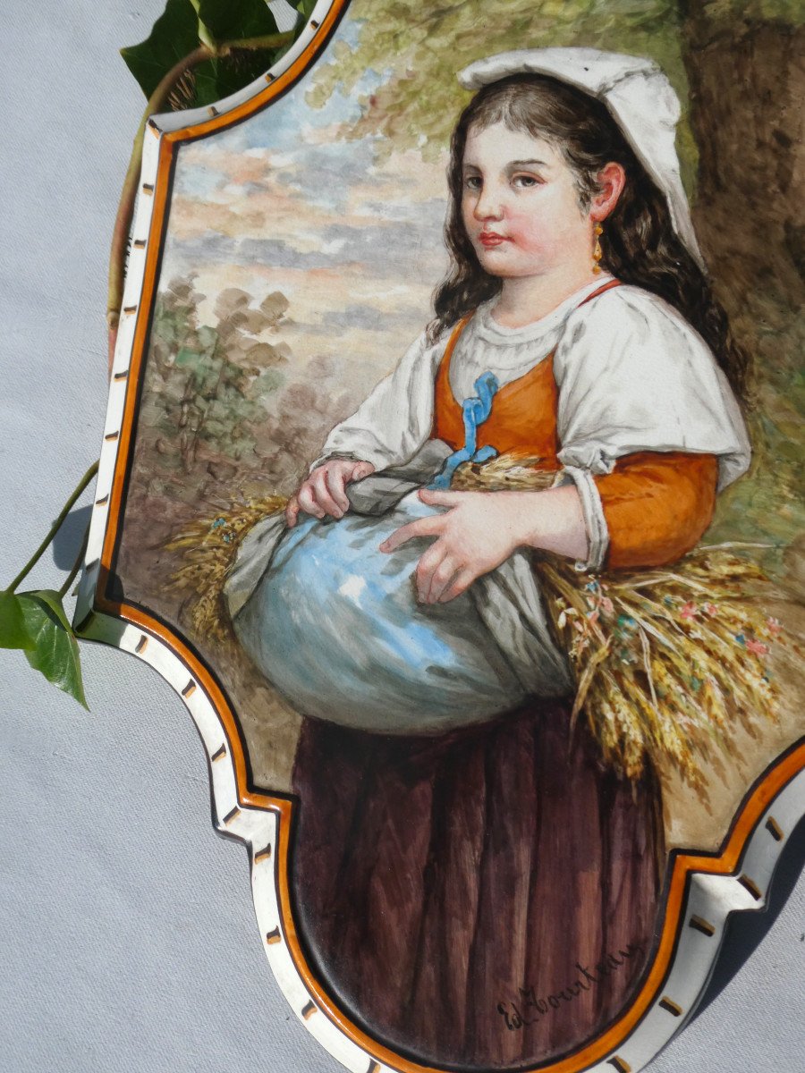 19th Century Porcelain Wall Lamp, Young Peasant Woman Napoleon III Period Signed Edouard Tourteau ( 1846- 1908 )-photo-1