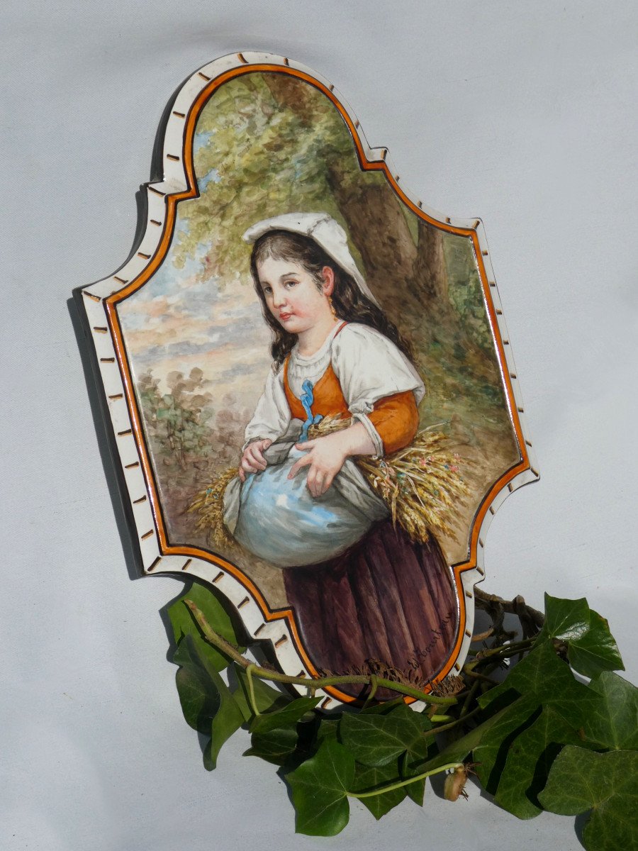 19th Century Porcelain Wall Lamp, Young Peasant Woman Napoleon III Period Signed Edouard Tourteau ( 1846- 1908 )-photo-2