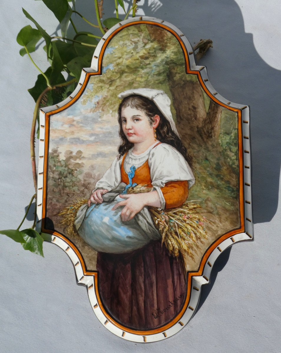 19th Century Porcelain Wall Lamp, Young Peasant Woman Napoleon III Period Signed Edouard Tourteau ( 1846- 1908 )