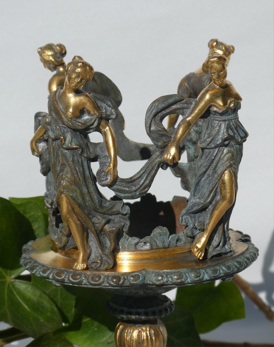 Drageoir / Brule Parfum époque Napoléon III Style Grand Tour , Bronze à l'Antique XIXe , Coupe Montée , Décor de vestales-photo-3