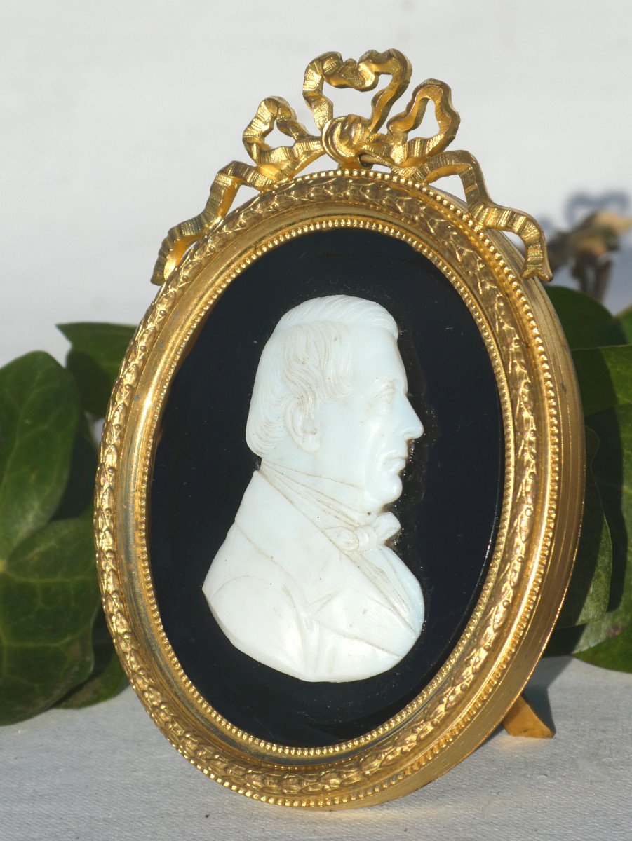 Profile Of A Man, 1830 Period, Glass Cameo, Gilt Bronze Frame Napoleon III Nineteenth-photo-3