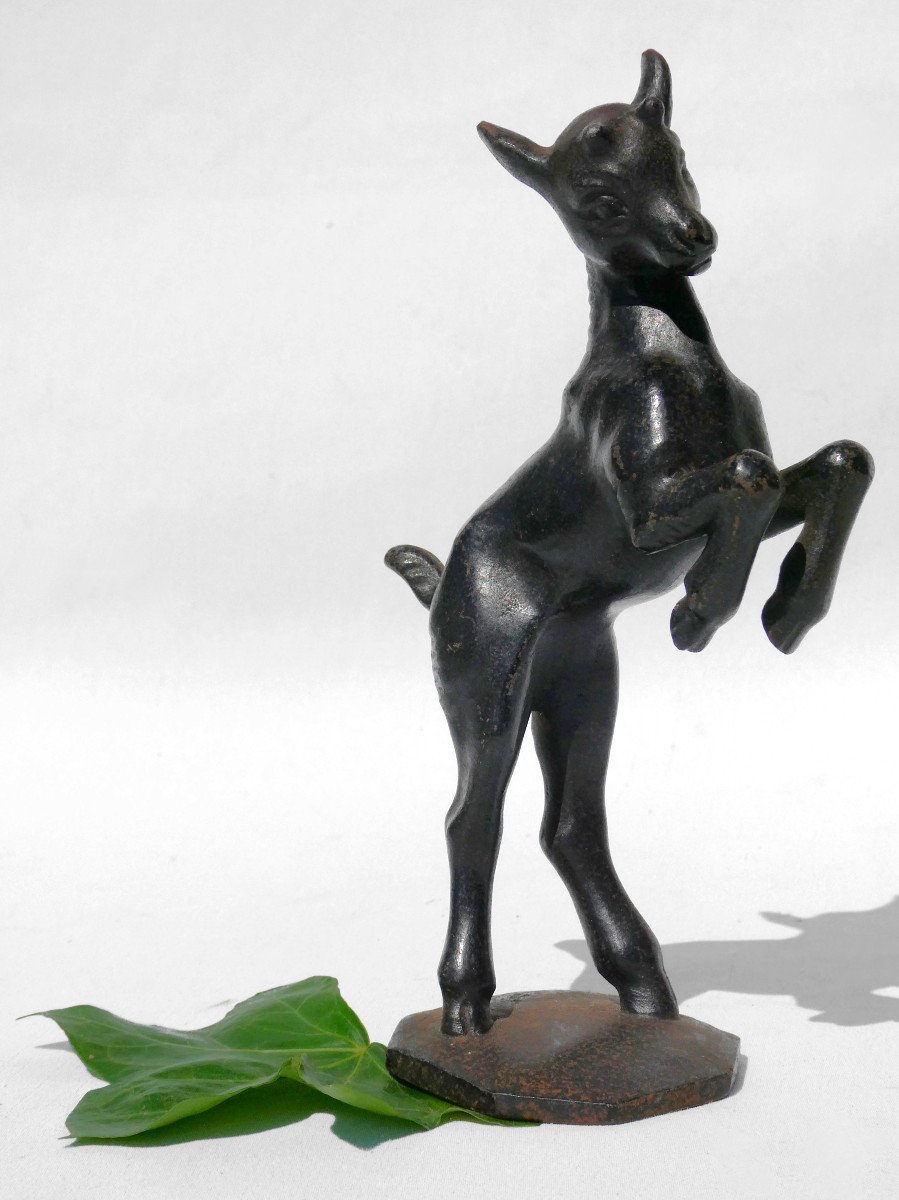 Art Deco Cast Iron Sculpture, Animal Subject, Cabris, Kid Style Bernhard Butzke Cachet-photo-2