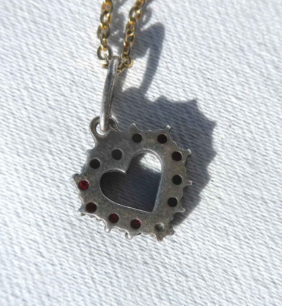 Pendant / Medallion In Sterling Silver And Garnets, Heart Shape, Napoleon III Nineteenth Jewel-photo-1
