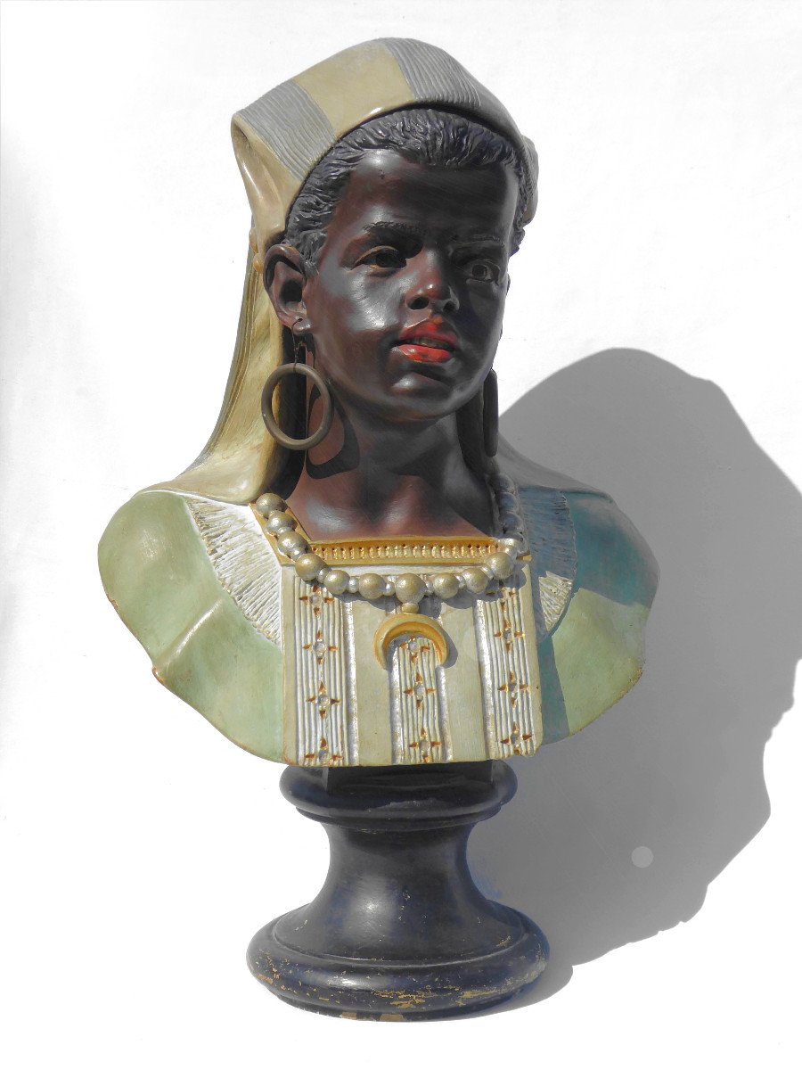 Buste En Terre Cuite , Jeune Femme Orientaliste , Nubienne XIXe , Bernard Bloch Napoléon III -photo-2