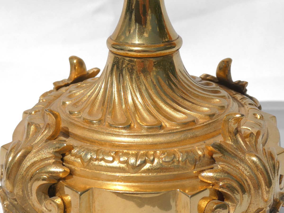 Grande Lampe De Table , Bronze Doré & Oeuf d'Autruche Maison Charles Style Louis XV Design 1970-photo-4