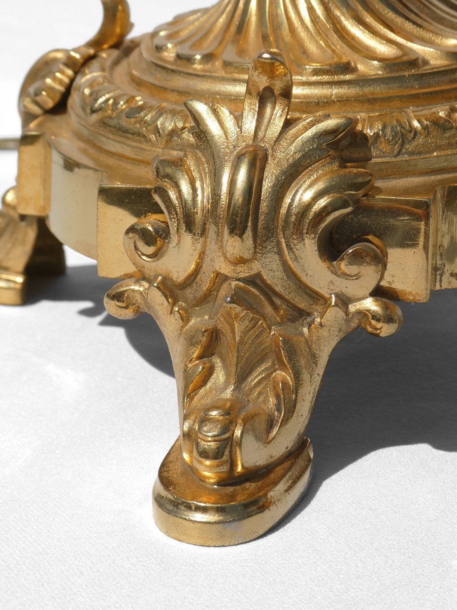 Grande Lampe De Table , Bronze Doré & Oeuf d'Autruche Maison Charles Style Louis XV Design 1970-photo-4
