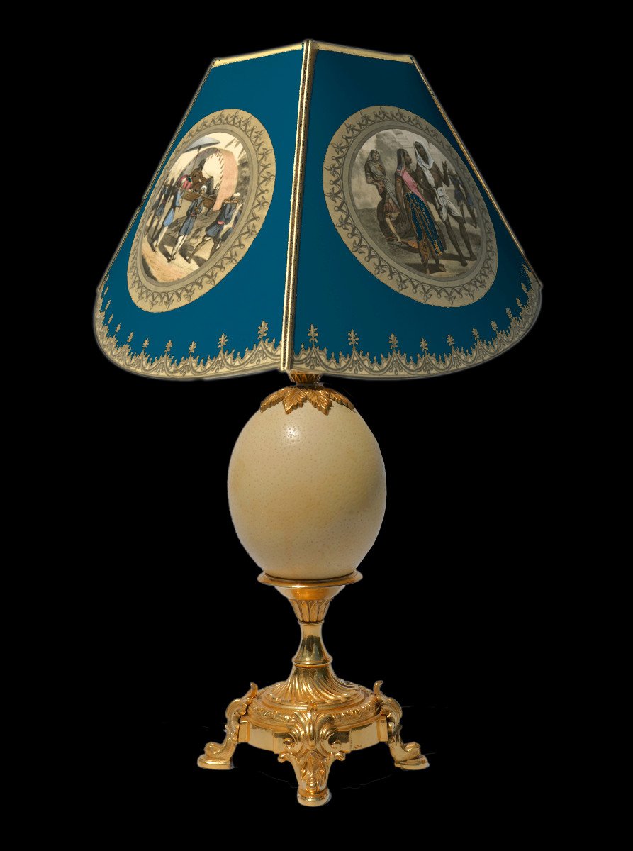Grande Lampe De Table , Bronze Doré & Oeuf d'Autruche Maison Charles Style Louis XV Design 1970