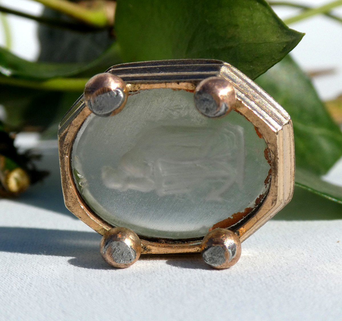 Sealing Seal, Stamp In Cut Crystal, Woman In The Antique & Nineteenth Empire Navy Anchor-photo-1
