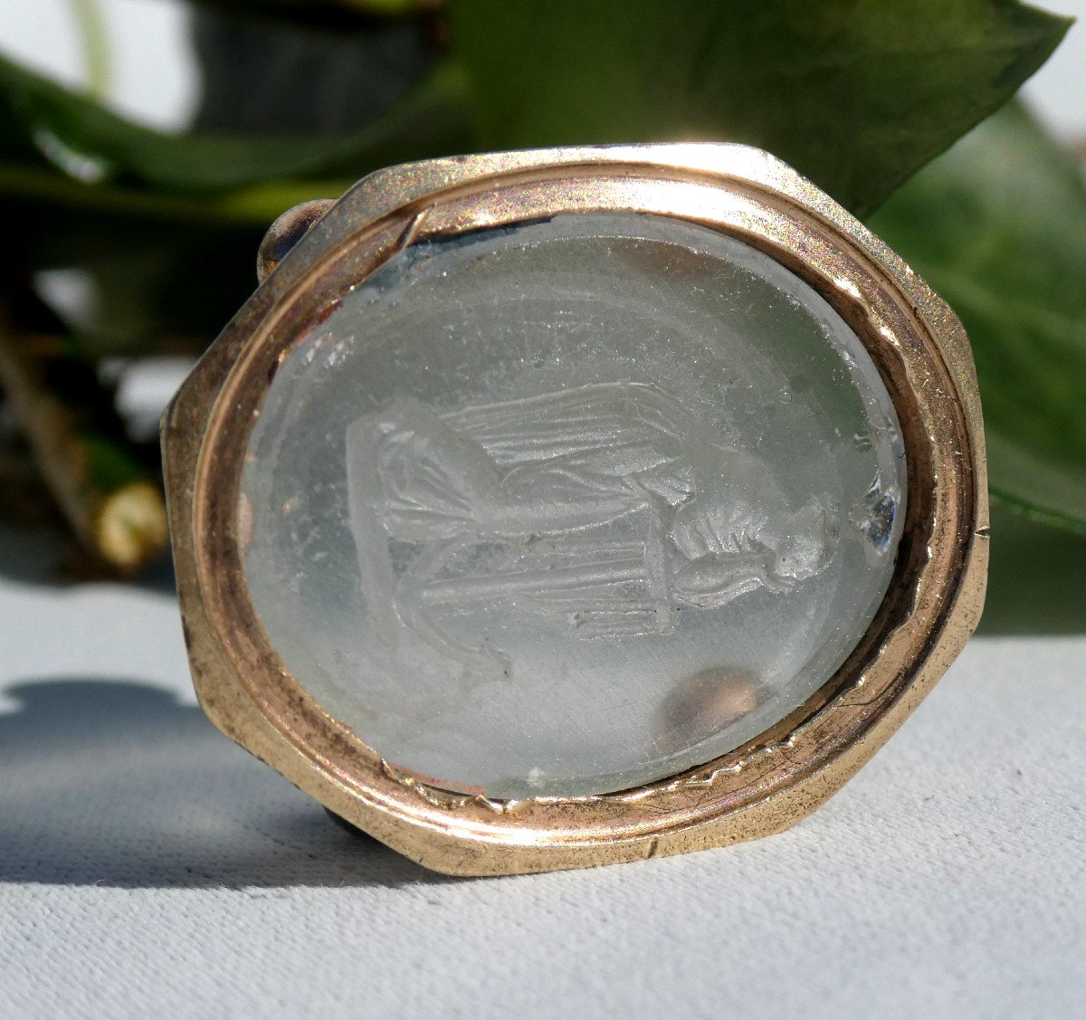 Sealing Seal, Stamp In Cut Crystal, Woman In The Antique & Nineteenth Empire Navy Anchor-photo-2