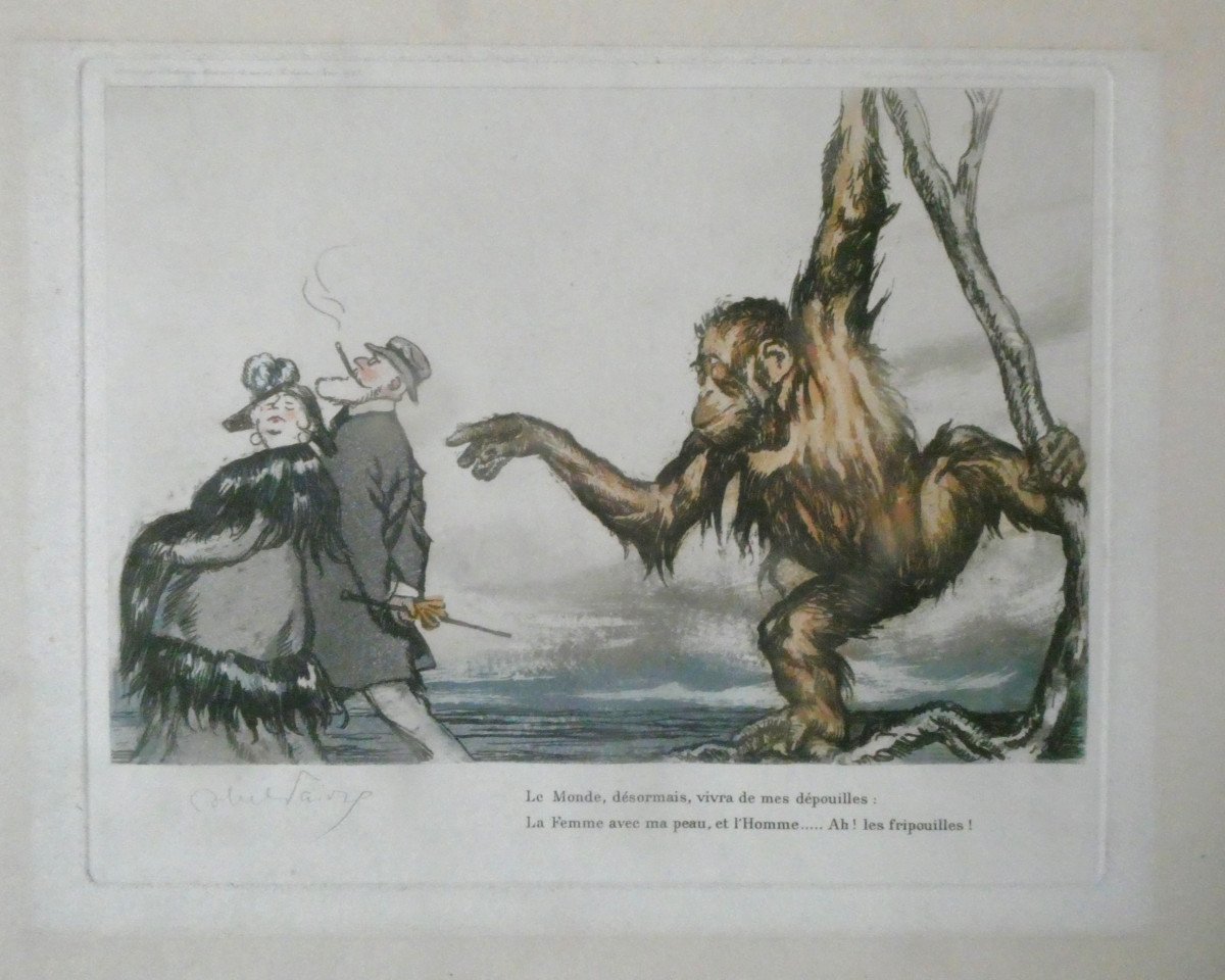 Lithograph Period 1920, Signed Abel Fabre Satyr Of The Testicular Graft, Monkey Print-photo-3