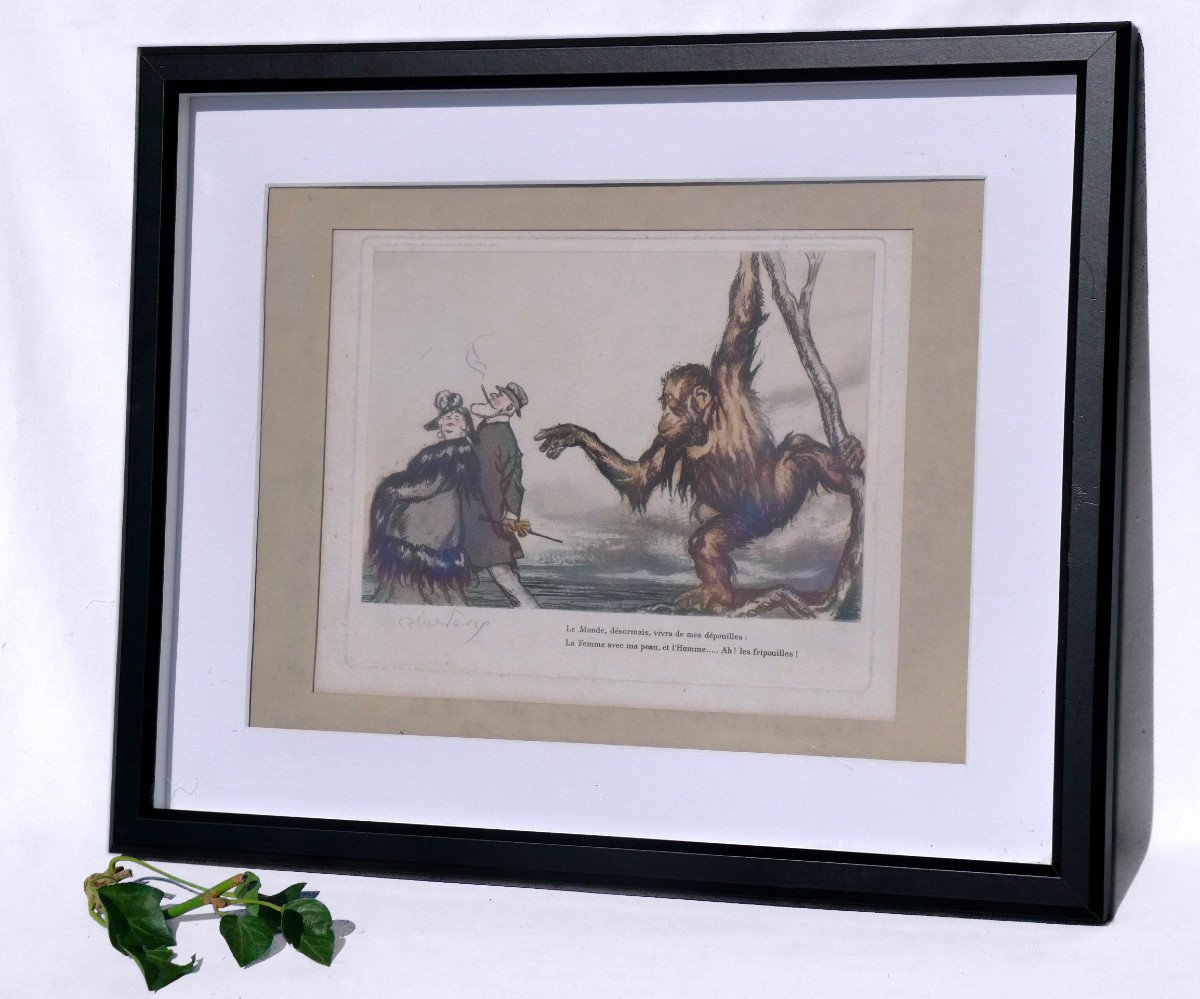 Lithograph Period 1920, Signed Abel Fabre Satyr Of The Testicular Graft, Monkey Print