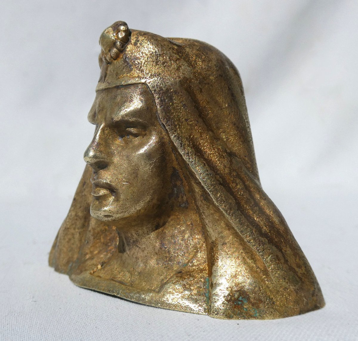 Buste Orientalise En Bronze Doré , Jeune Homme Egyptien XIXe -photo-2