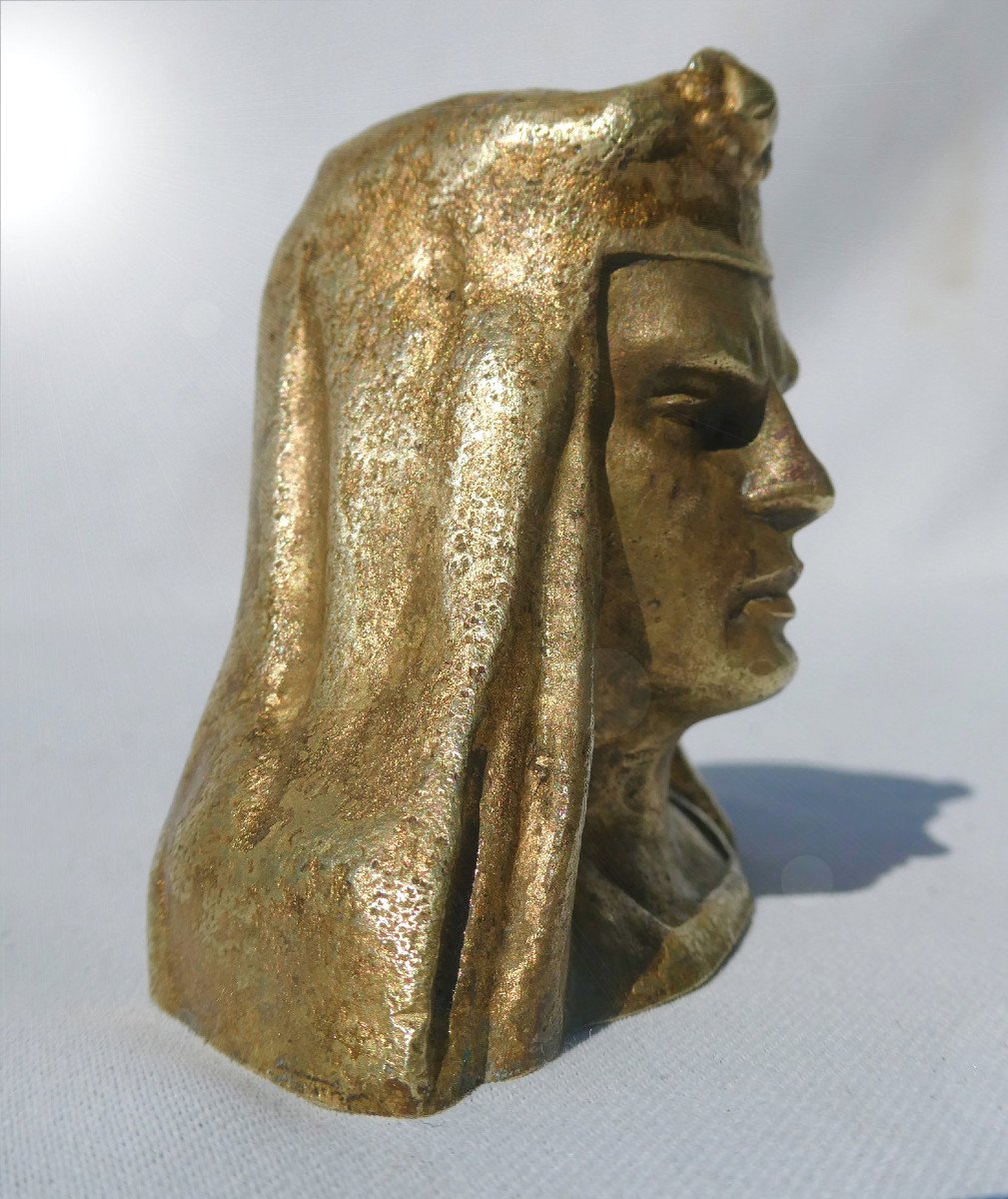Buste Orientalise En Bronze Doré , Jeune Homme Egyptien XIXe -photo-4