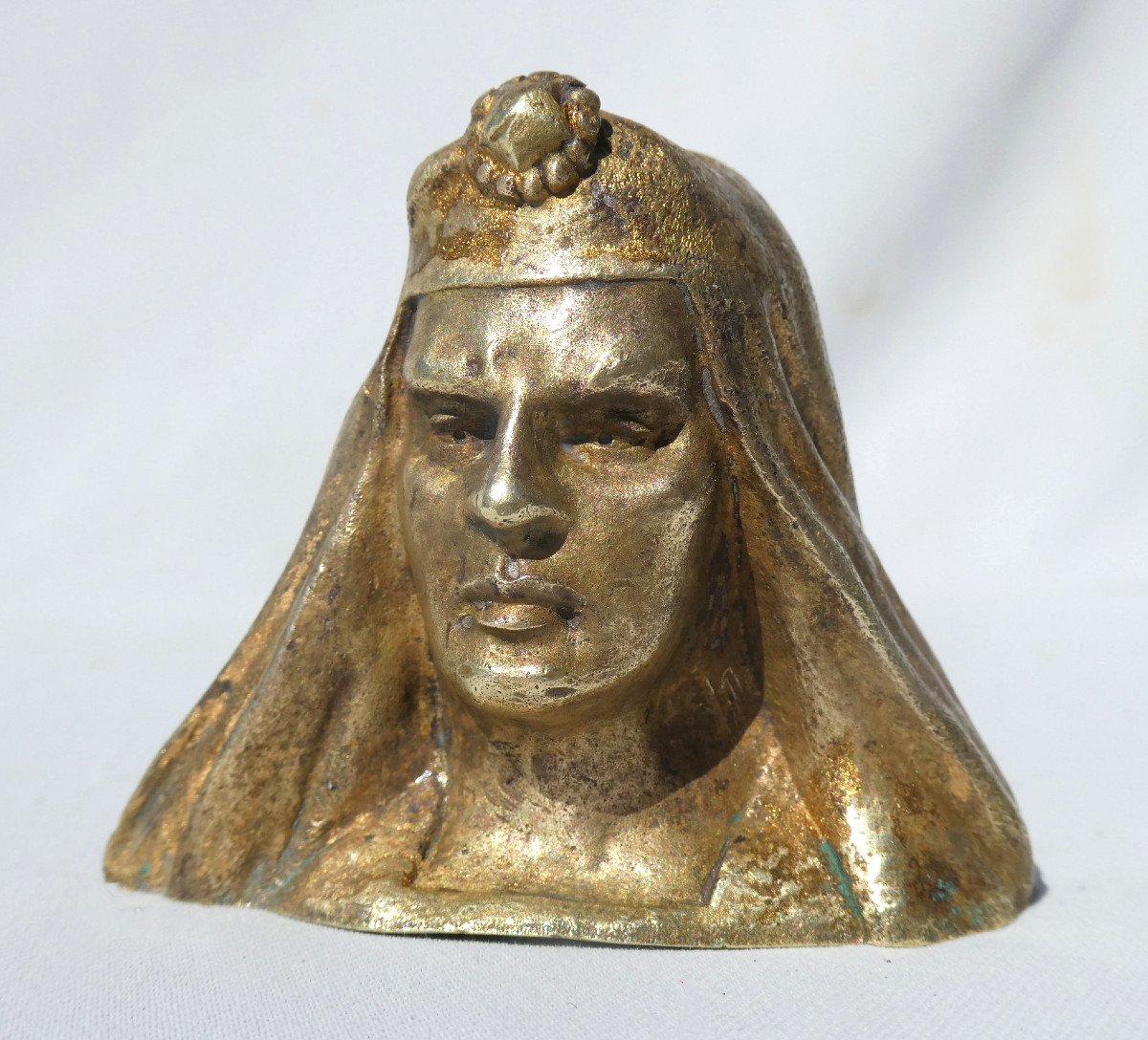 Buste Orientalise En Bronze Doré , Jeune Homme Egyptien XIXe 