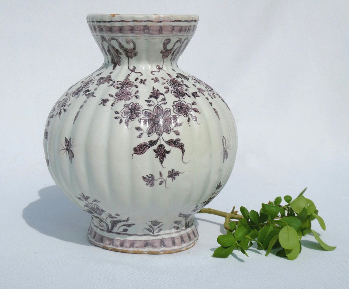 Ribbed Vase In Manganese Earthenware From Saint Amand / Omer, North Of France Eighteenth Century-photo-4