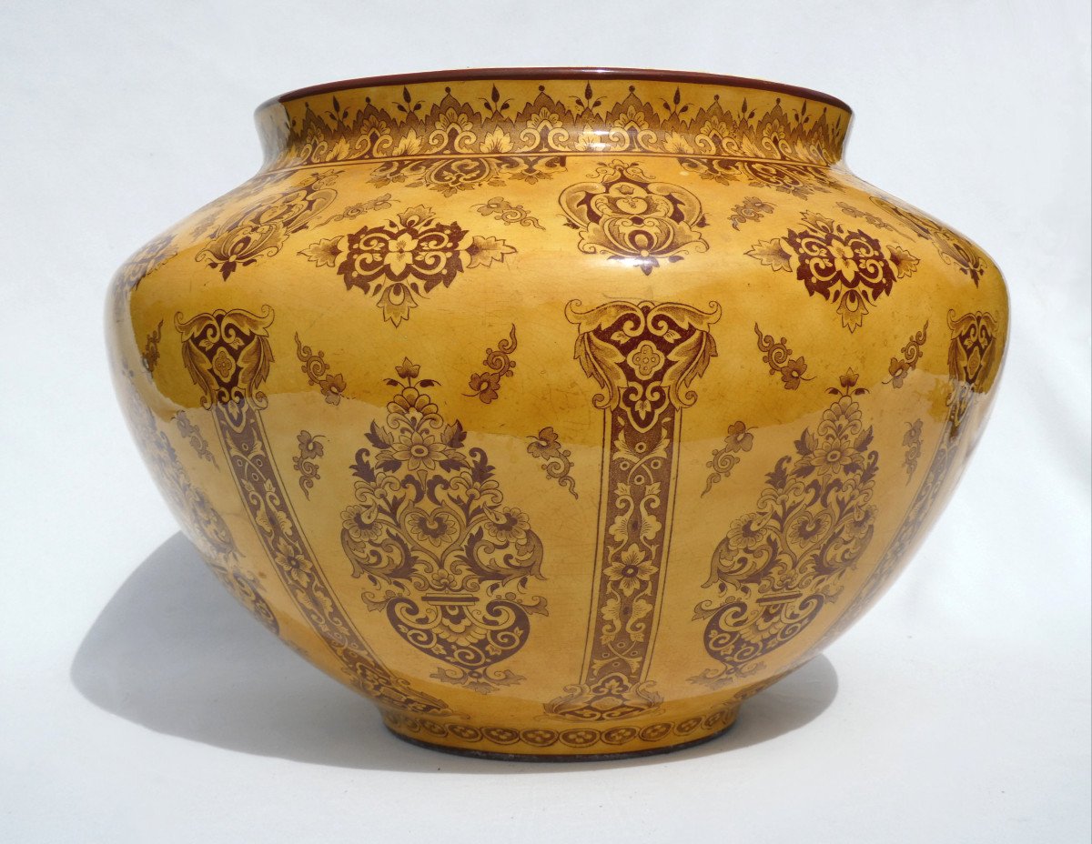 Large Cache Pot In Faience De Longwy Period Of Huart Frères, Napoleon III Nineteenth, Vase-photo-4