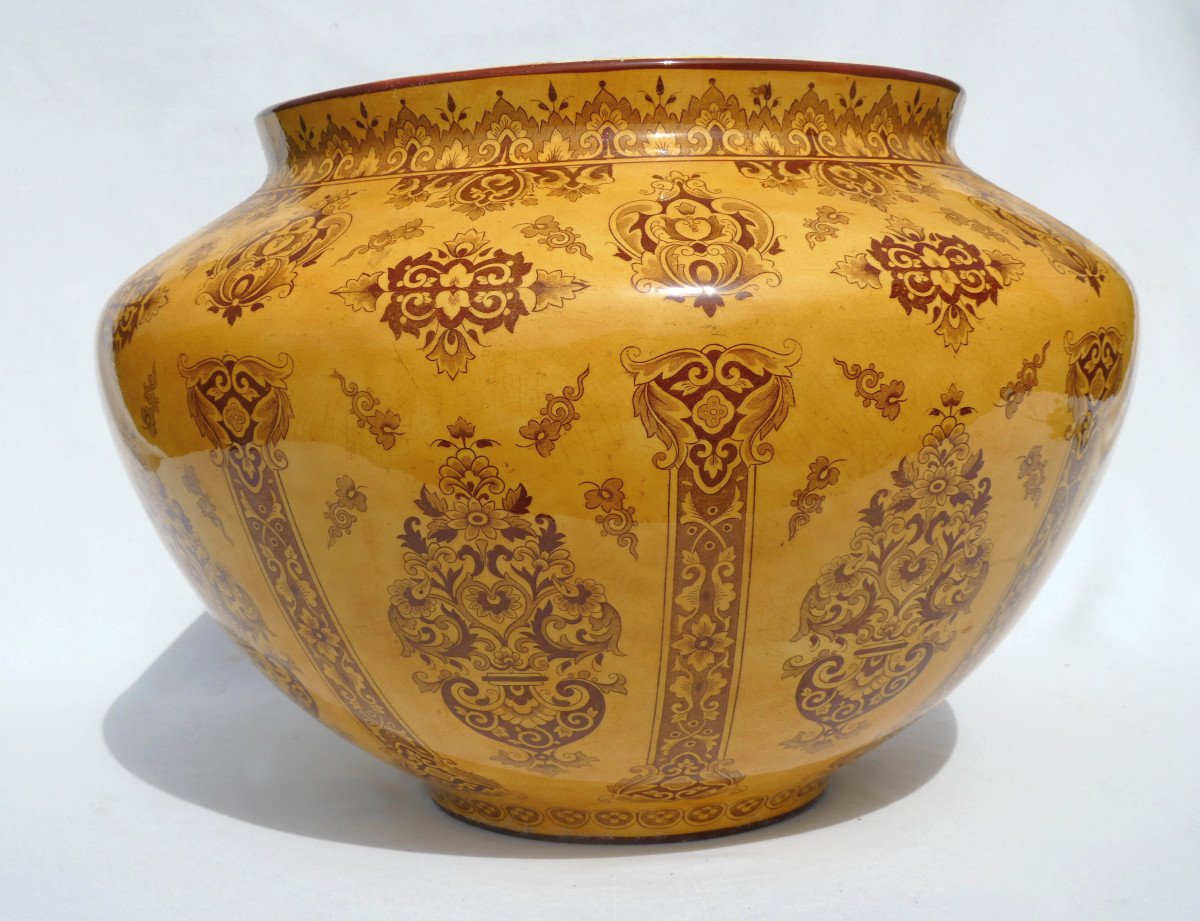 Large Cache Pot In Faience De Longwy Period Of Huart Frères, Napoleon III Nineteenth, Vase-photo-1