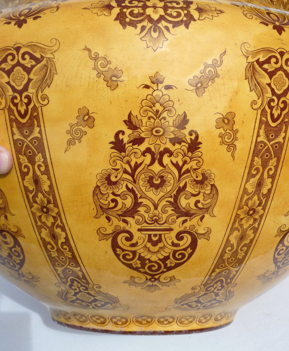 Large Cache Pot In Faience De Longwy Period Of Huart Frères, Napoleon III Nineteenth, Vase-photo-6