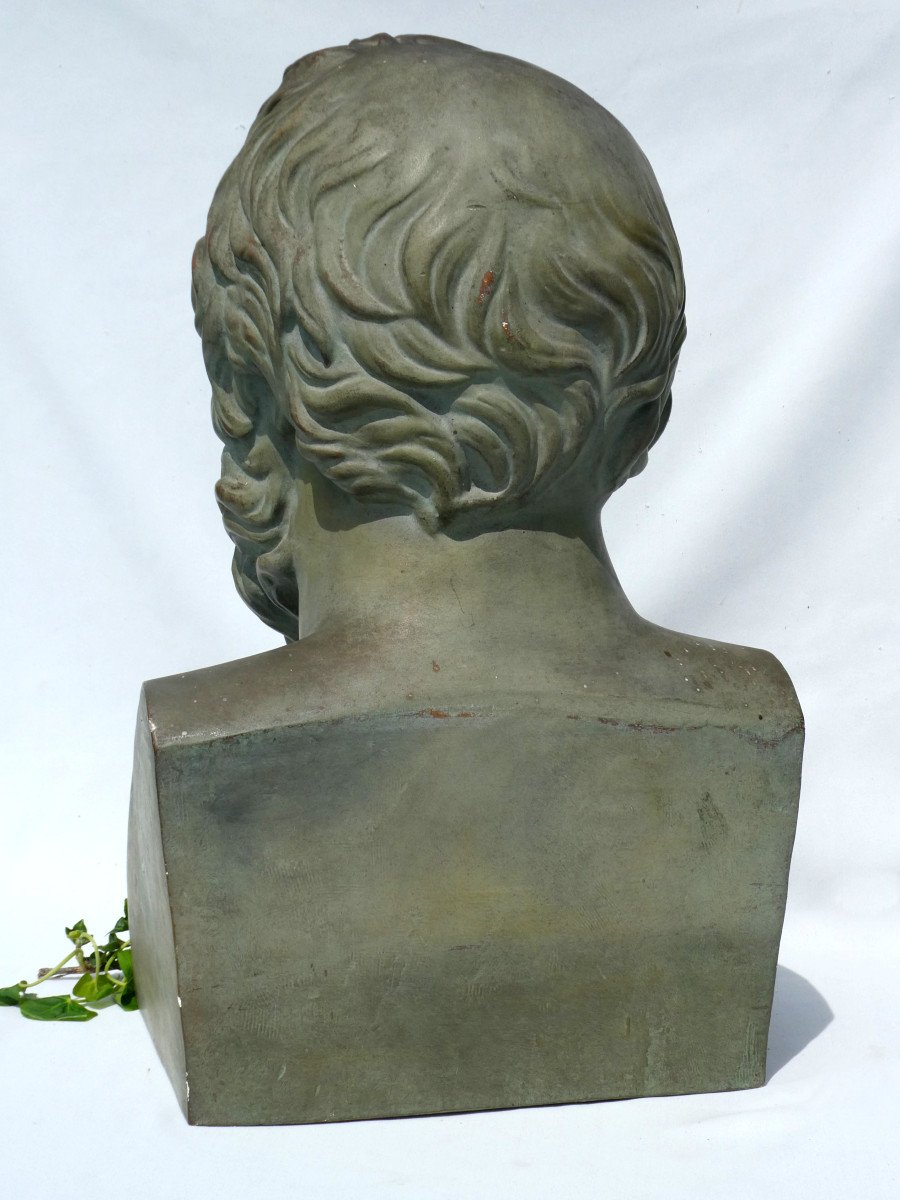 Grand Buste En Platre Patiné Terre Cuite , Philosophe Socrate , Moulage d'Atelier d'Artiste 190-photo-1