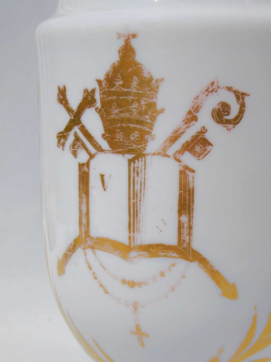 Vase d'Autel En Opaline , Décor De Tiare / Crosse Et Croix Papale XIXe Napoleon III Cathedrale-photo-2