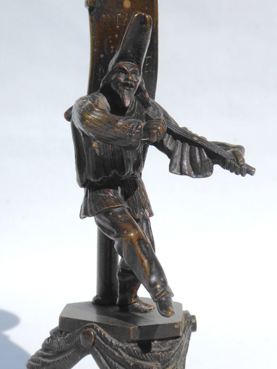 Bougeoir En Bronze Patiné , Epoque Napoléon III , Scène De Troubadour , Gali Mafre XIXe-photo-1