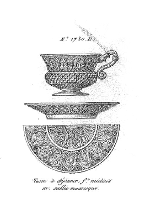 Tasse à Dejeuner & Sous Tasse En Cristal Du Creusot , 1820 , Décor Medicis , Neo Gothique , Thé , XIXe -photo-1