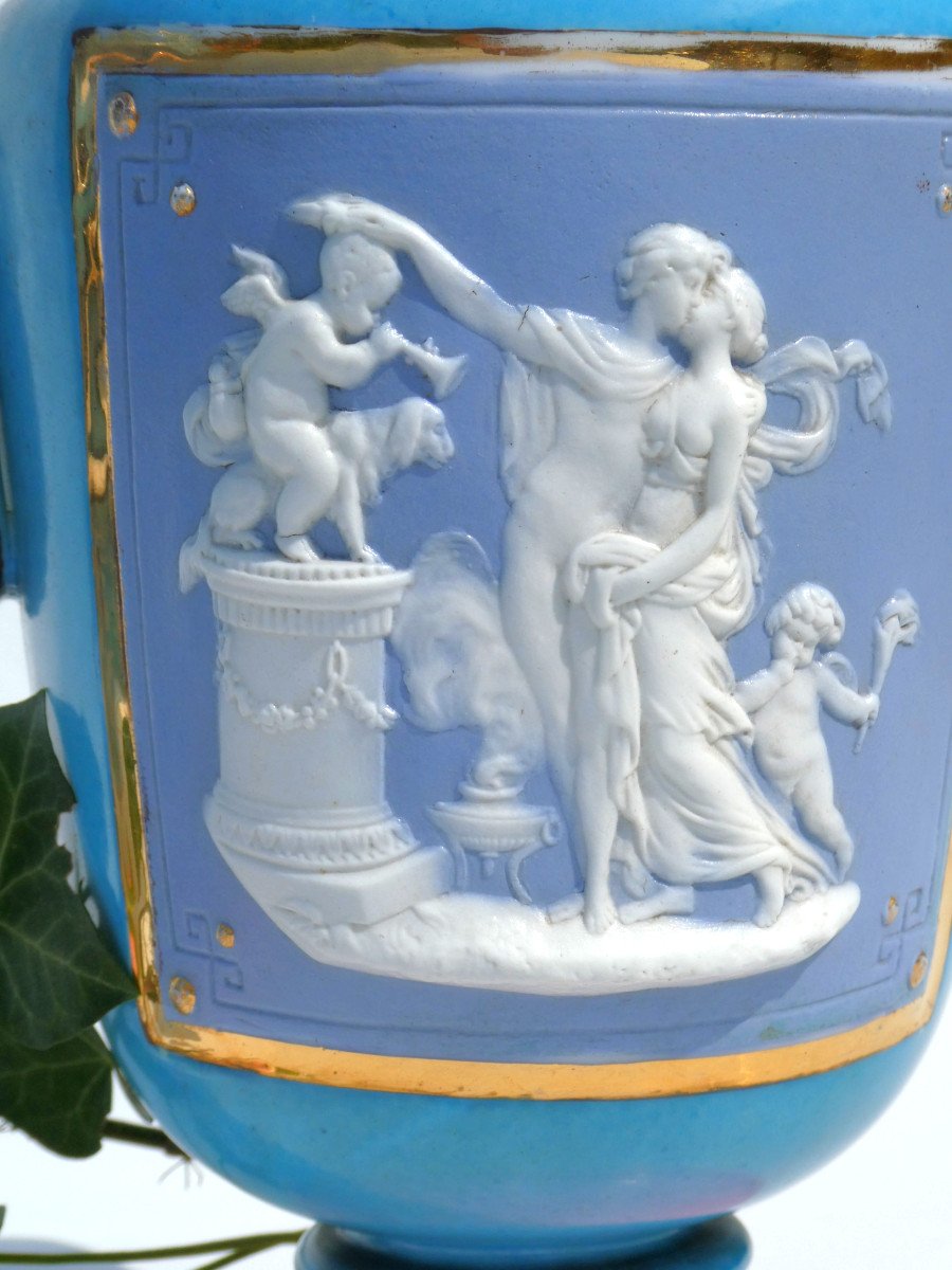 Paire De Vases En Porcelaine De Limoges & Biscuit , Camée De Style Empire , Napoleon III Henri Ardant XIXe -photo-2