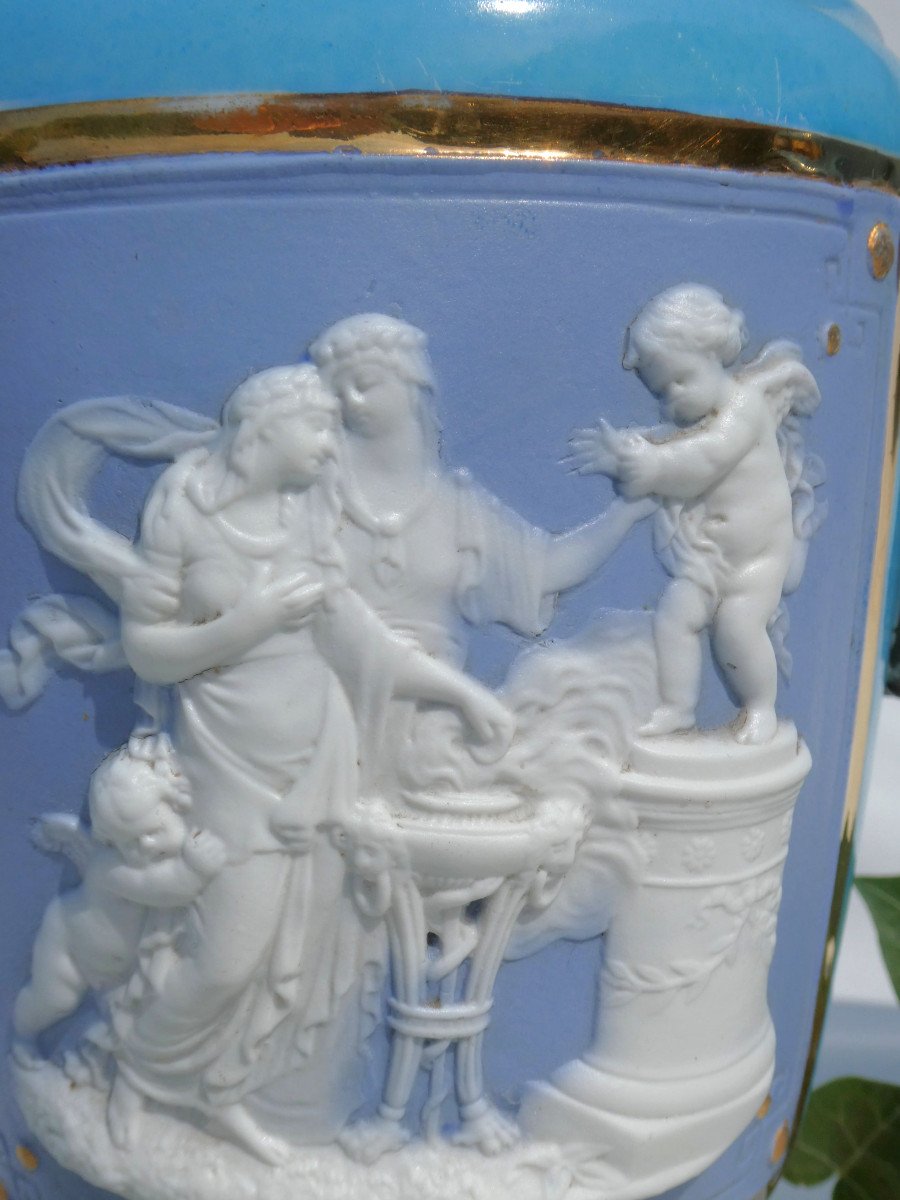 Pair Of Limoges & Biscuit Porcelain Vases, Empire Style Cameo, Napoleon III Henri Ardant 19th Century-photo-1