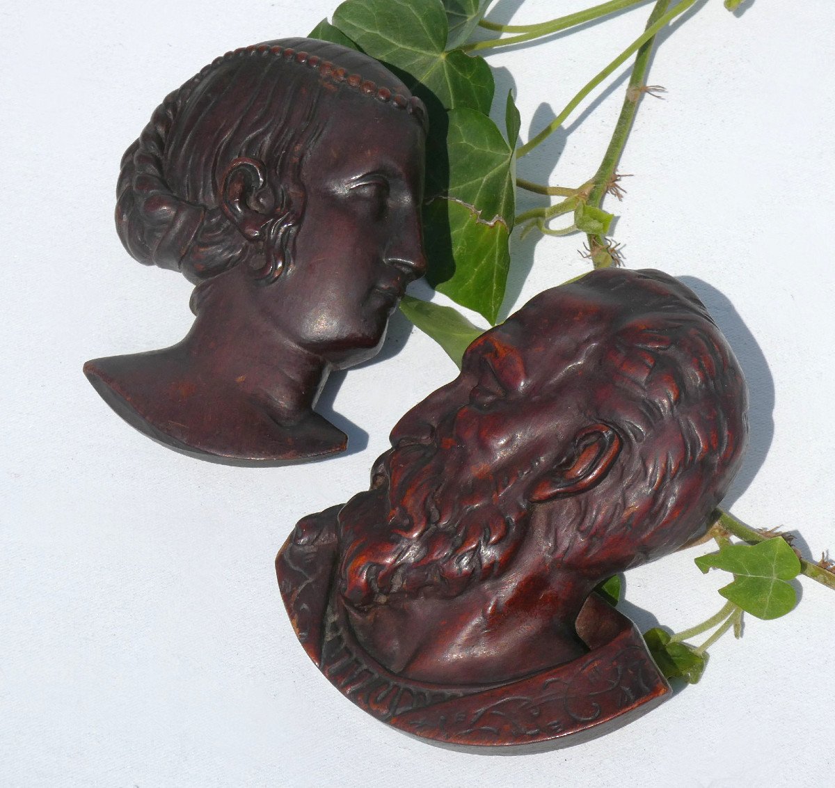 Paire De Profils En Bois Sculpt&eacute; , Diane De Poitier &amp; Le Roi Henri II , Renaissance XIXe-photo-2