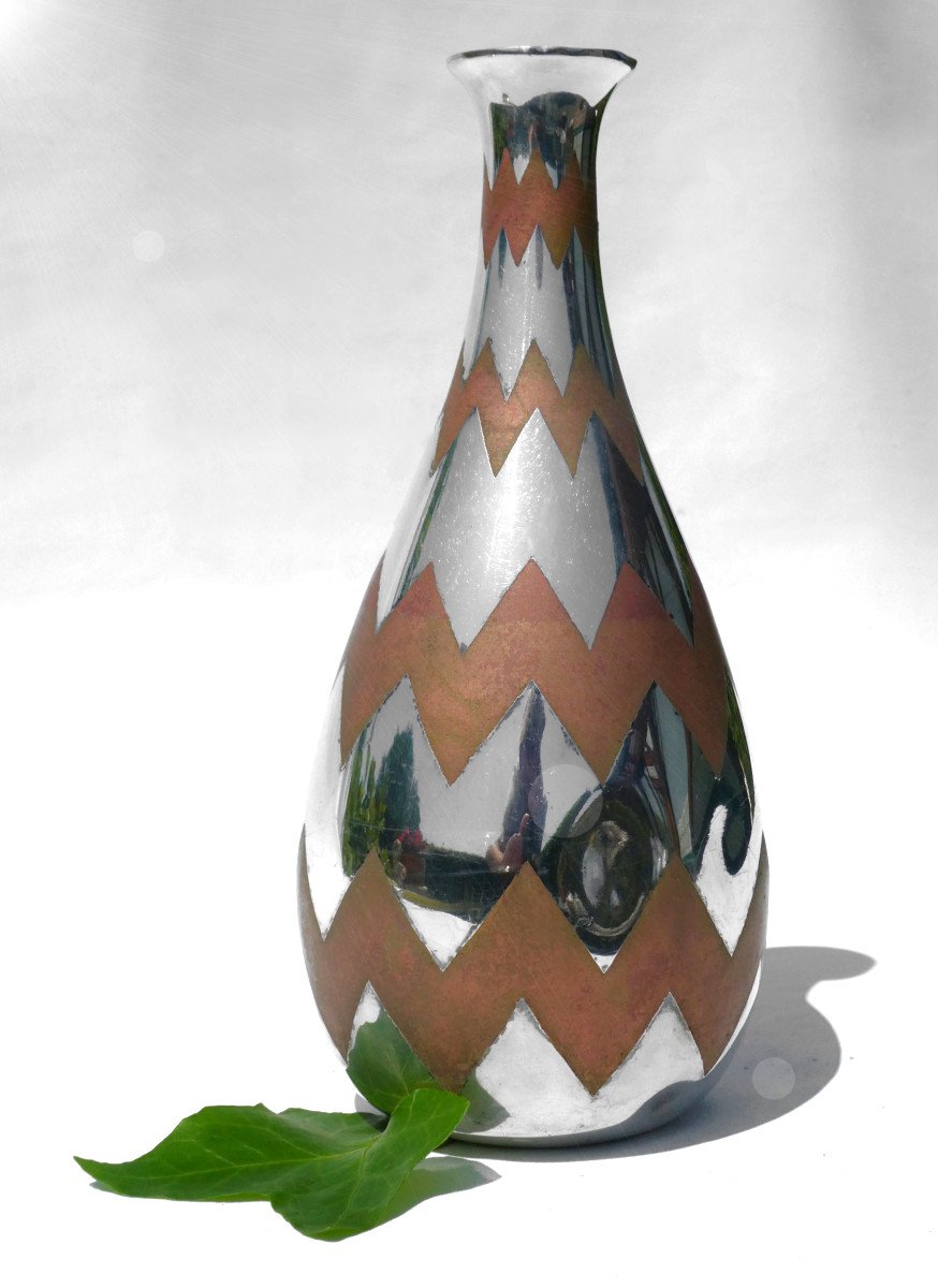 Vase Soliflore 1930 En Dinanderie , Christofle Style Art Deco , Luc Lanel / Auguste Delaherche 
