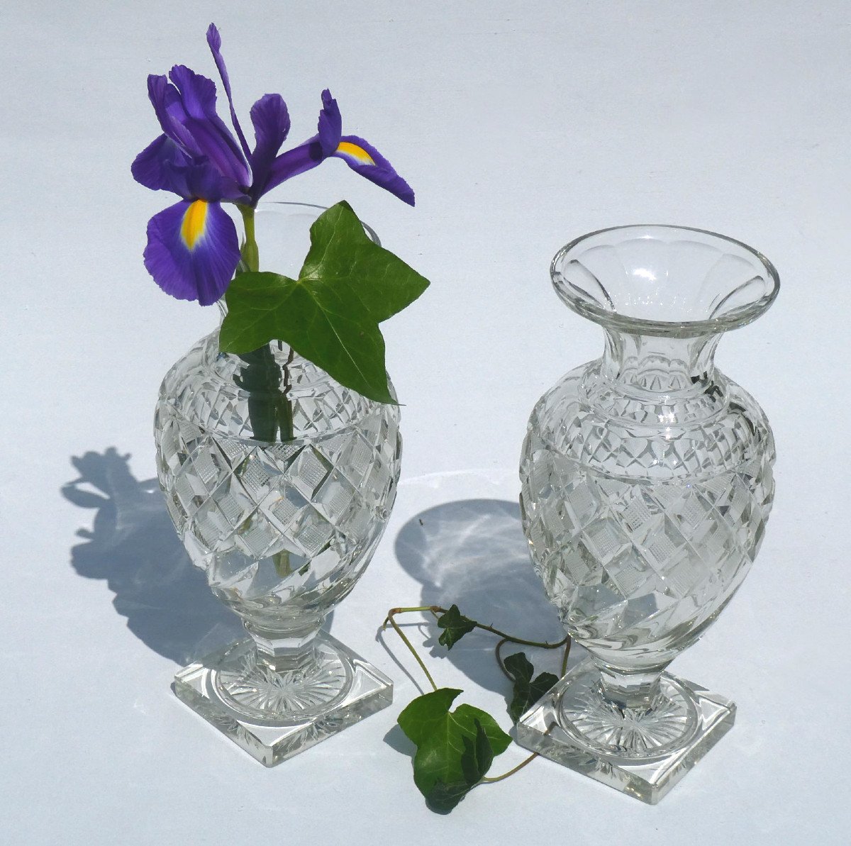 Pair Of Baccarat Crystal Vases, Pineapple Decor, Charles X Period, Le Creusot 1820 Nineteenth-photo-4
