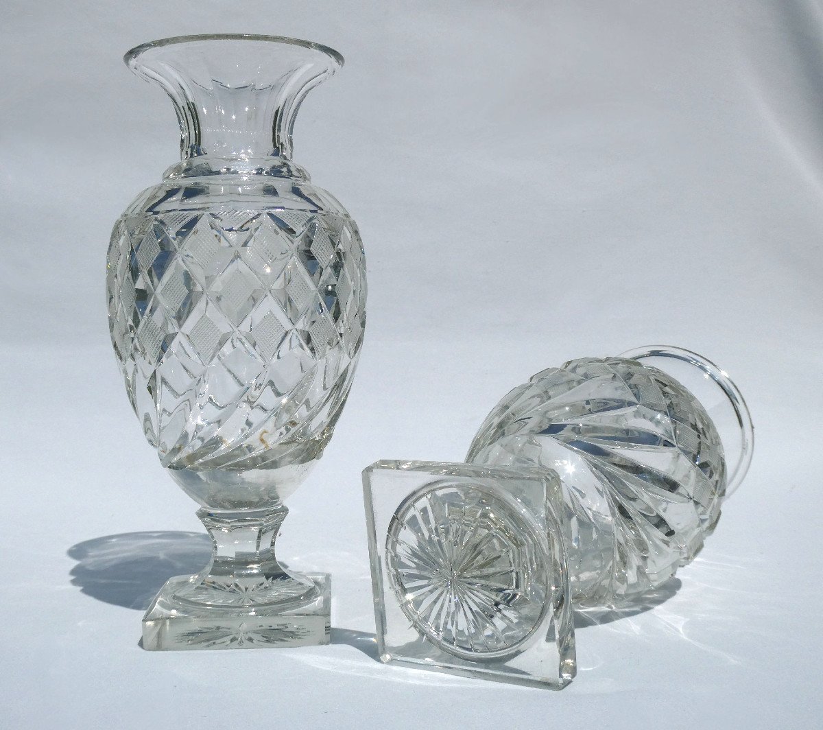 Pair Of Baccarat Crystal Vases, Pineapple Decor, Charles X Period, Le Creusot 1820 Nineteenth-photo-2