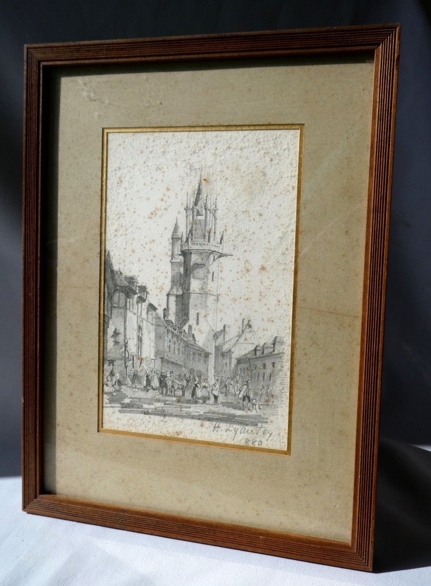 Drawing Signed By Marshal Hubert Lyautey 1880, Gros-horloge Tower, Evreux Normandy