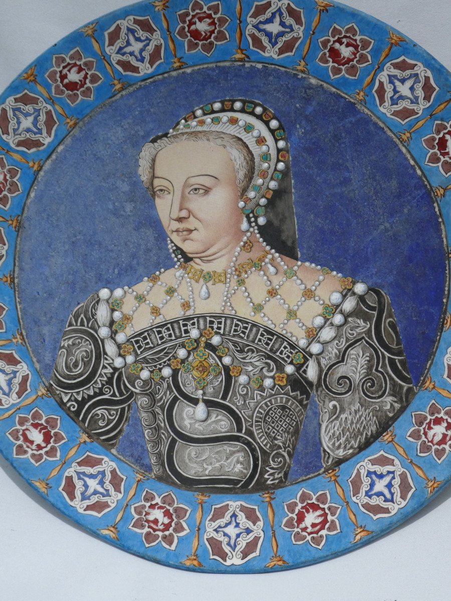 Grand Plat Neo Renaissance , Portrait De La Reine De France Catherine De Medicis Choisy Le Roi-photo-3