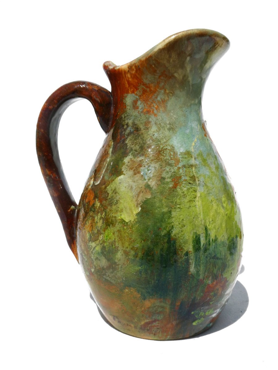 Pitcher In Impressionist Earthenware From Montigny Sur Loing Around 1880, Broc Moret Fontainbeleau-photo-4
