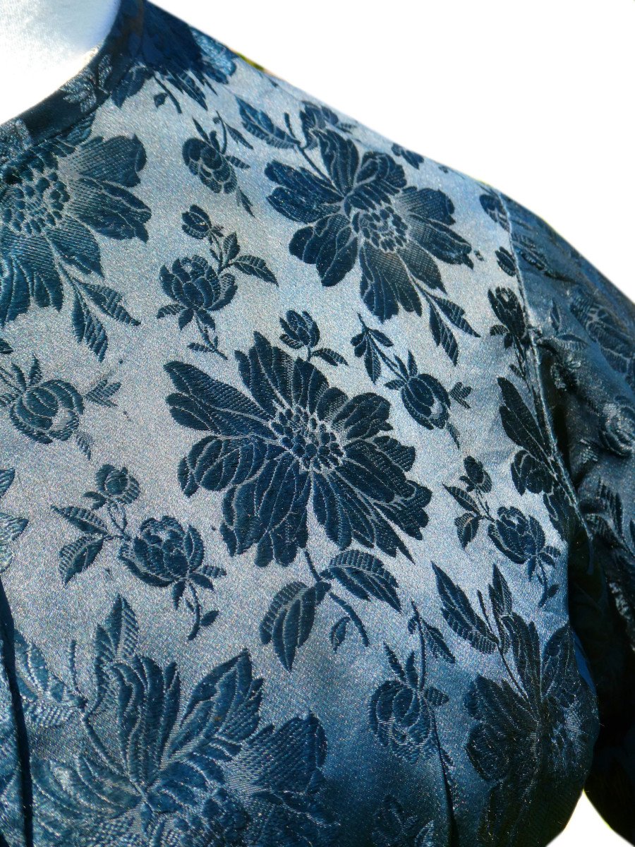 Robe &agrave; Tournure &amp; Traine &eacute;poque 1880 , Costume XIXe , Soie Bleue , Mode Napol&eacute;on III Faux Cul-photo-4