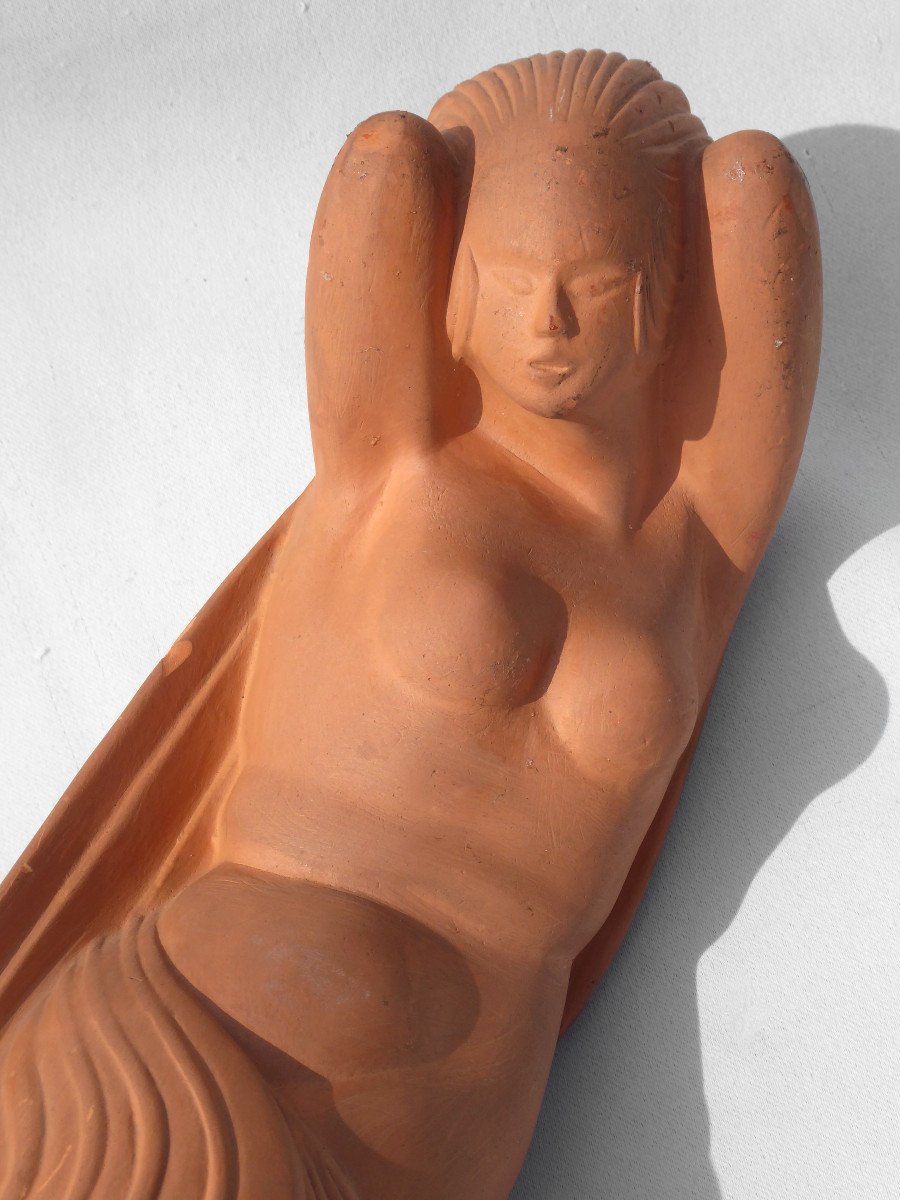 Large Art Deco Terracotta Sculpture Young Naked Erotic Woman Curiosa 1920 Signed Ondine-photo-2
