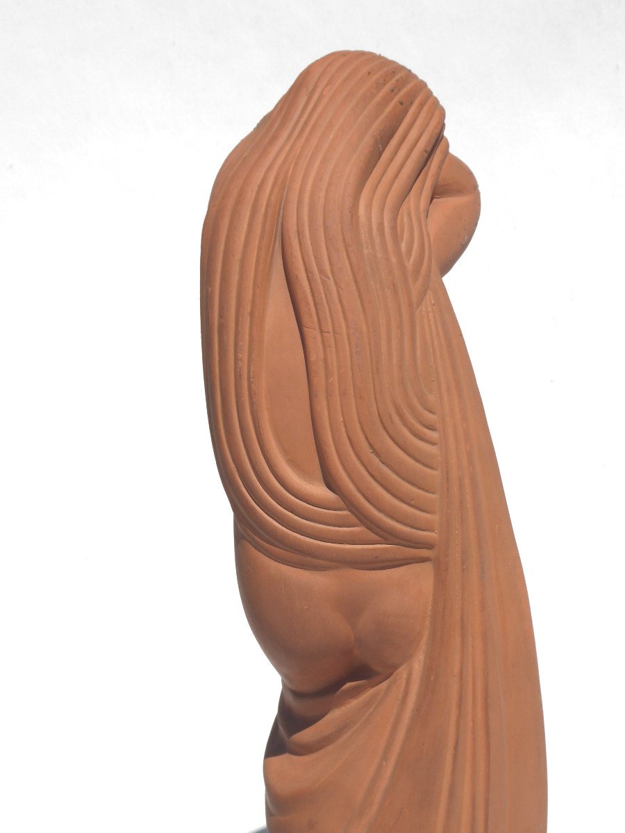 Large Art Deco Terracotta Sculpture Young Naked Erotic Woman Curiosa 1920 Signed Ondine-photo-5