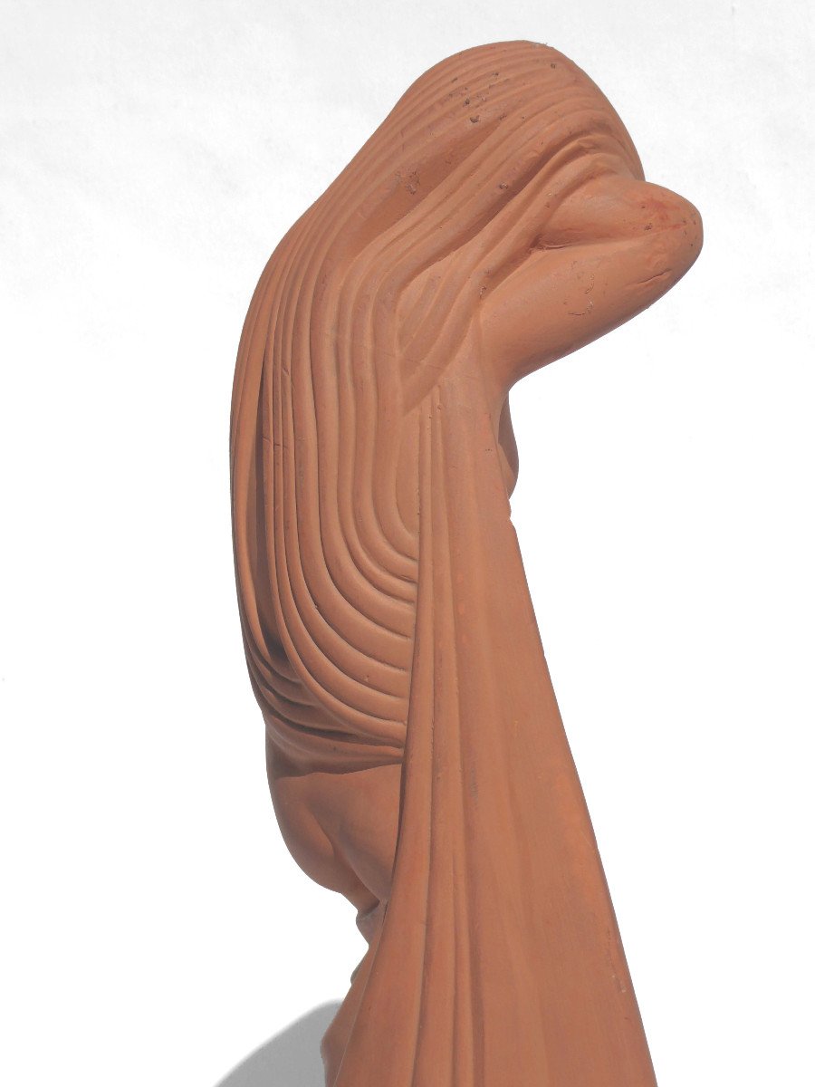 Large Art Deco Terracotta Sculpture Young Naked Erotic Woman Curiosa 1920 Signed Ondine-photo-7