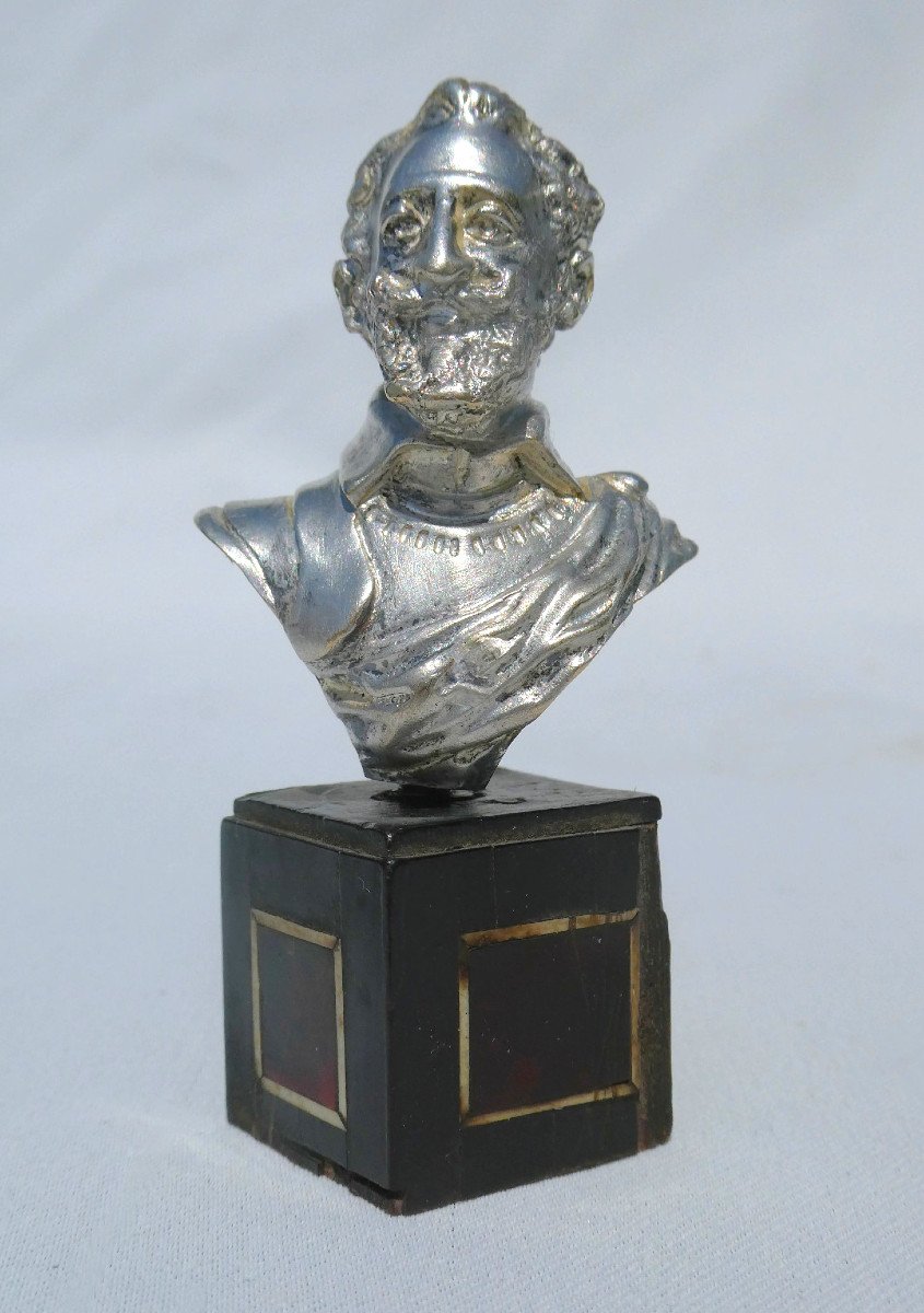 Buste En Bronze Argenté Du Roi Henri IV , Socle En Bois Noirci & écaille , XIXe , Souvenir Royaliste-photo-2