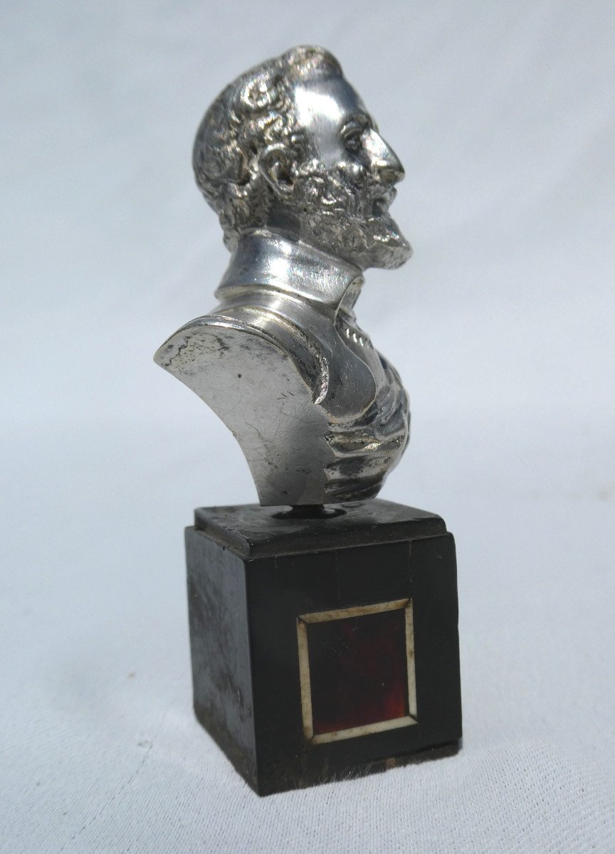 Buste En Bronze Argenté Du Roi Henri IV , Socle En Bois Noirci & écaille , XIXe , Souvenir Royaliste-photo-3