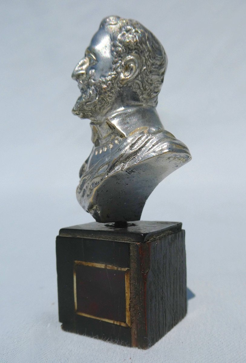 Buste En Bronze Argenté Du Roi Henri IV , Socle En Bois Noirci & écaille , XIXe , Souvenir Royaliste-photo-4