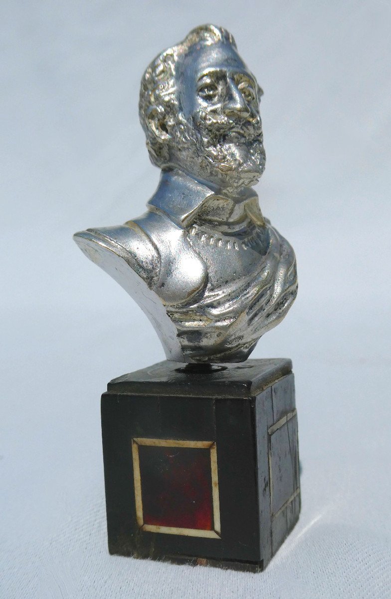Buste En Bronze Argenté Du Roi Henri IV , Socle En Bois Noirci & écaille , XIXe , Souvenir Royaliste