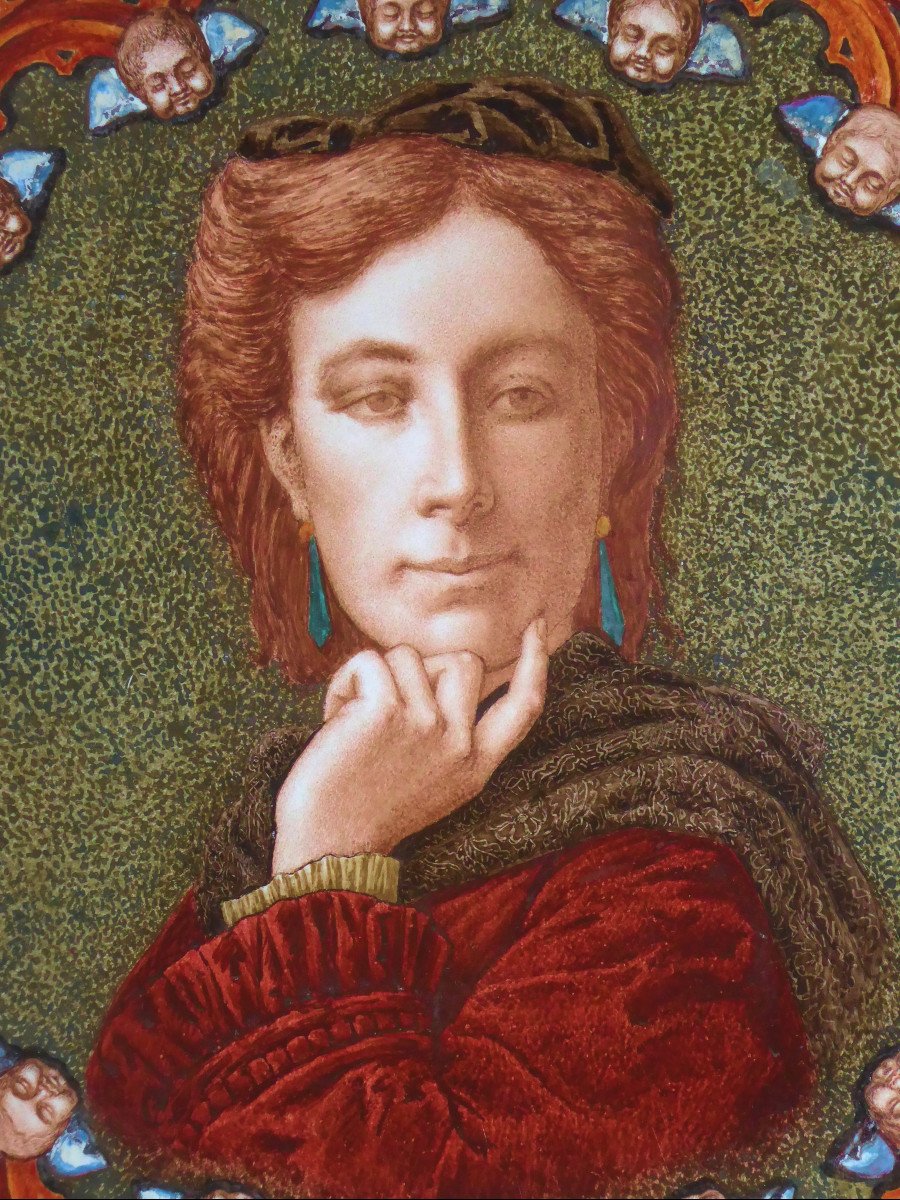 Grand Plat Royaliste , Portrait De La Princesse Marie Isabelle d'Orléans Comtesse De Paris , époque Napoléon III , Creil & Montereau , Fleur de Lys-photo-2
