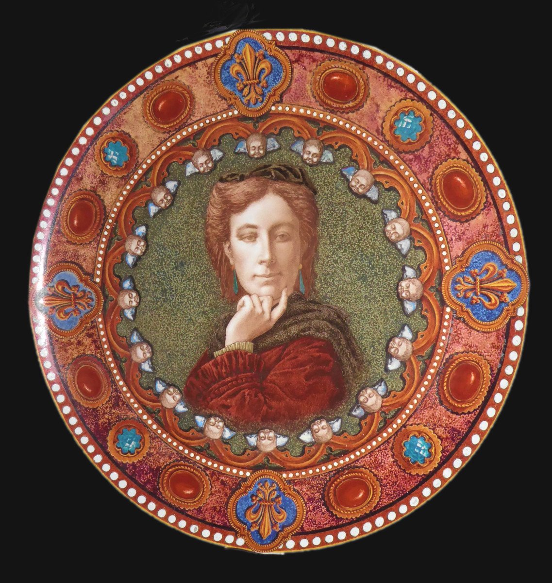 Large Royalist Dish, Portrait Of Marie Isabelle d'Orléans Countess Of Paris, Napoleon III Period , Creil & Montereau