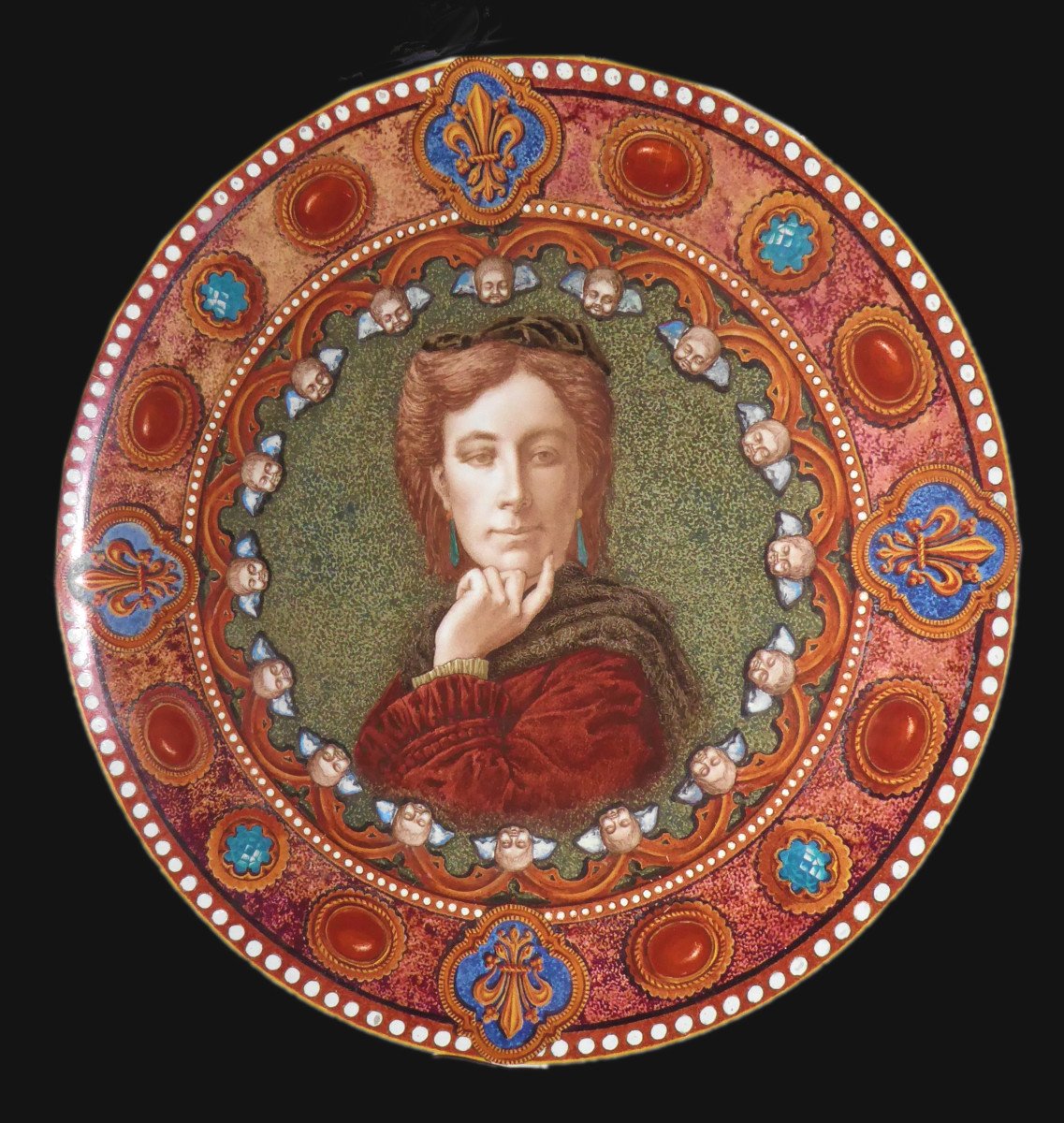 Grand Plat Royaliste , Portrait De La Princesse Marie Isabelle d'Orléans Comtesse De Paris , époque Napoléon III , Creil & Montereau , Fleur de Lys