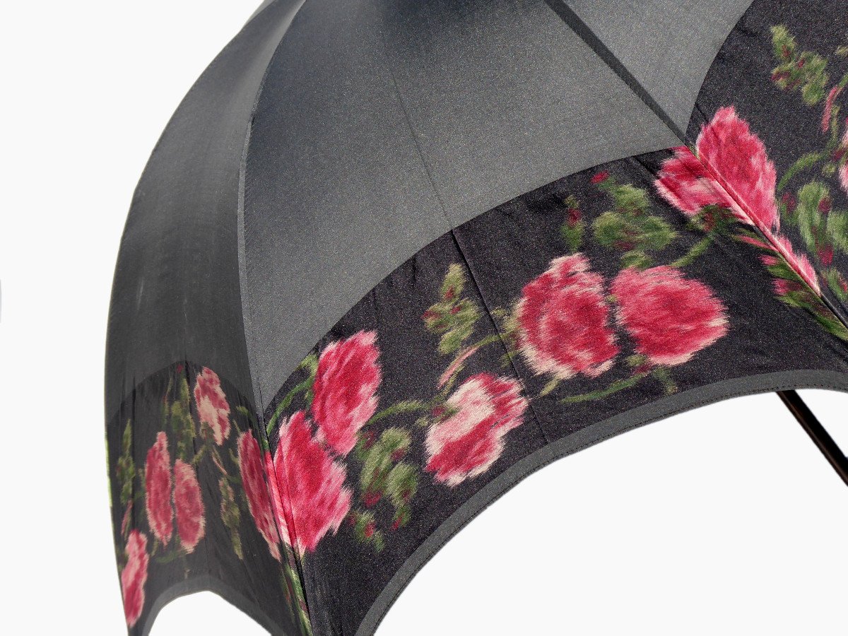 Large Parasol Circa 1910, Enameled Porcelain Knob, Woman Style Mucha Silk 1900 Umbrella-photo-6